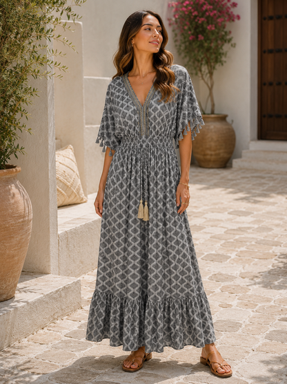 Brand New Womens Italian Summer Kaftan Style Tassel Sleeve Maxi Dresses