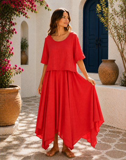 Brand New Womens 2 Piece Lightweight Long Maxi Dress with Over Crop Top