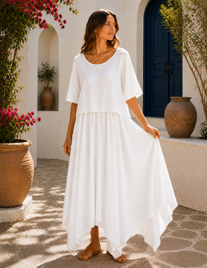 Brand New Womens 2 Piece Lightweight Long Maxi Dress with Over Crop Top
