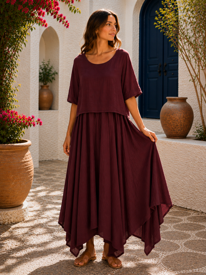 Brand New Womens 2 Piece Lightweight Long Maxi Dress with Over Crop Top