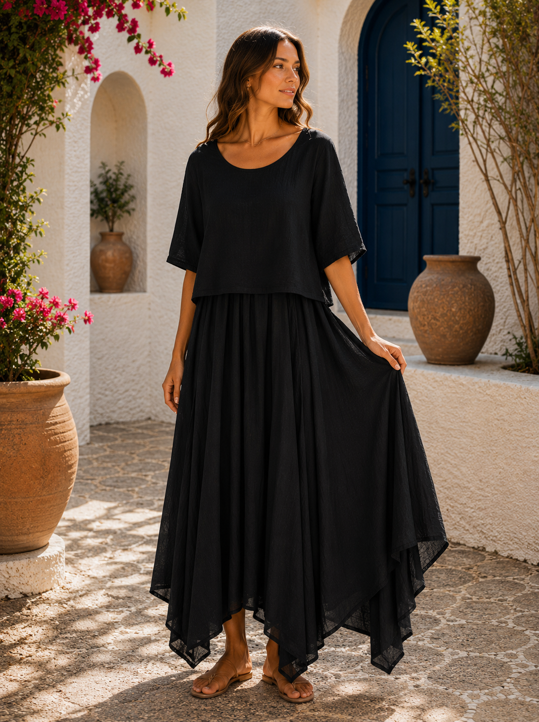Brand New Womens 2 Piece Lightweight Long Maxi Dress with Over Crop Top