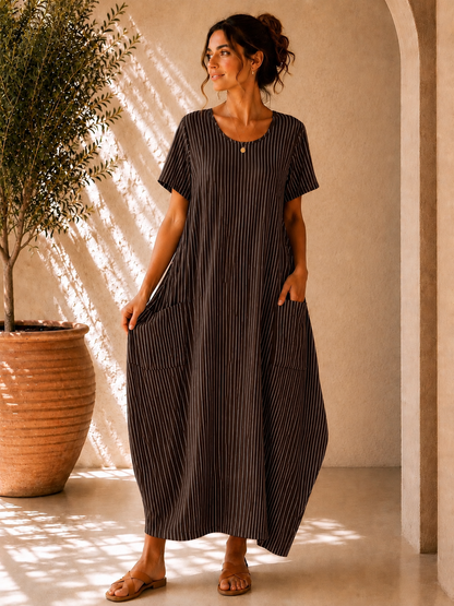 Lagenlook Stripe Cotton Summer Long Dresses