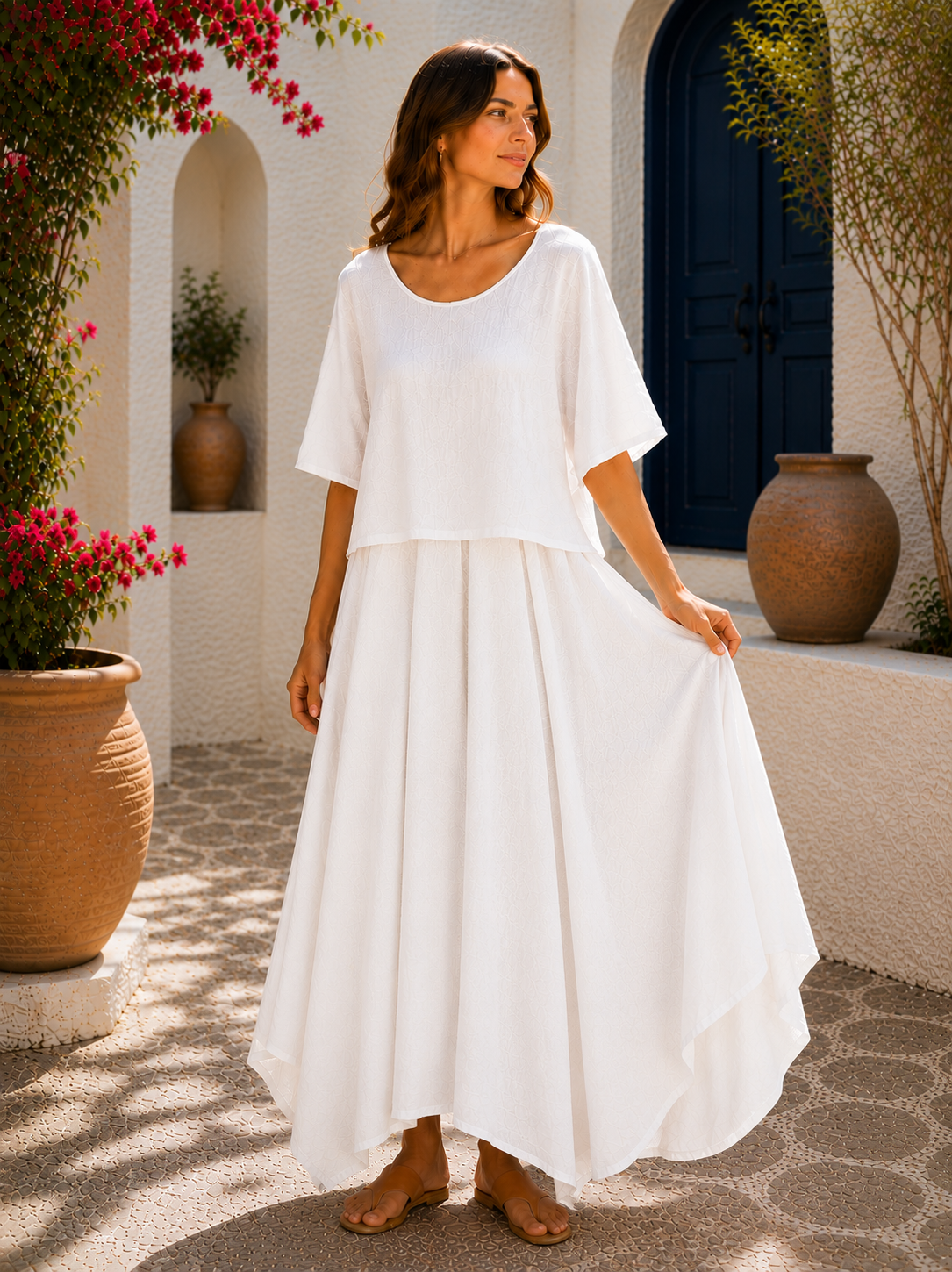 Brand New Womens 2 Piece Lightweight Long Maxi Dress with Over Crop Top