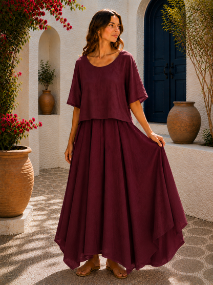 Brand New Womens 2 Piece Lightweight Long Maxi Dress with Over Crop Top