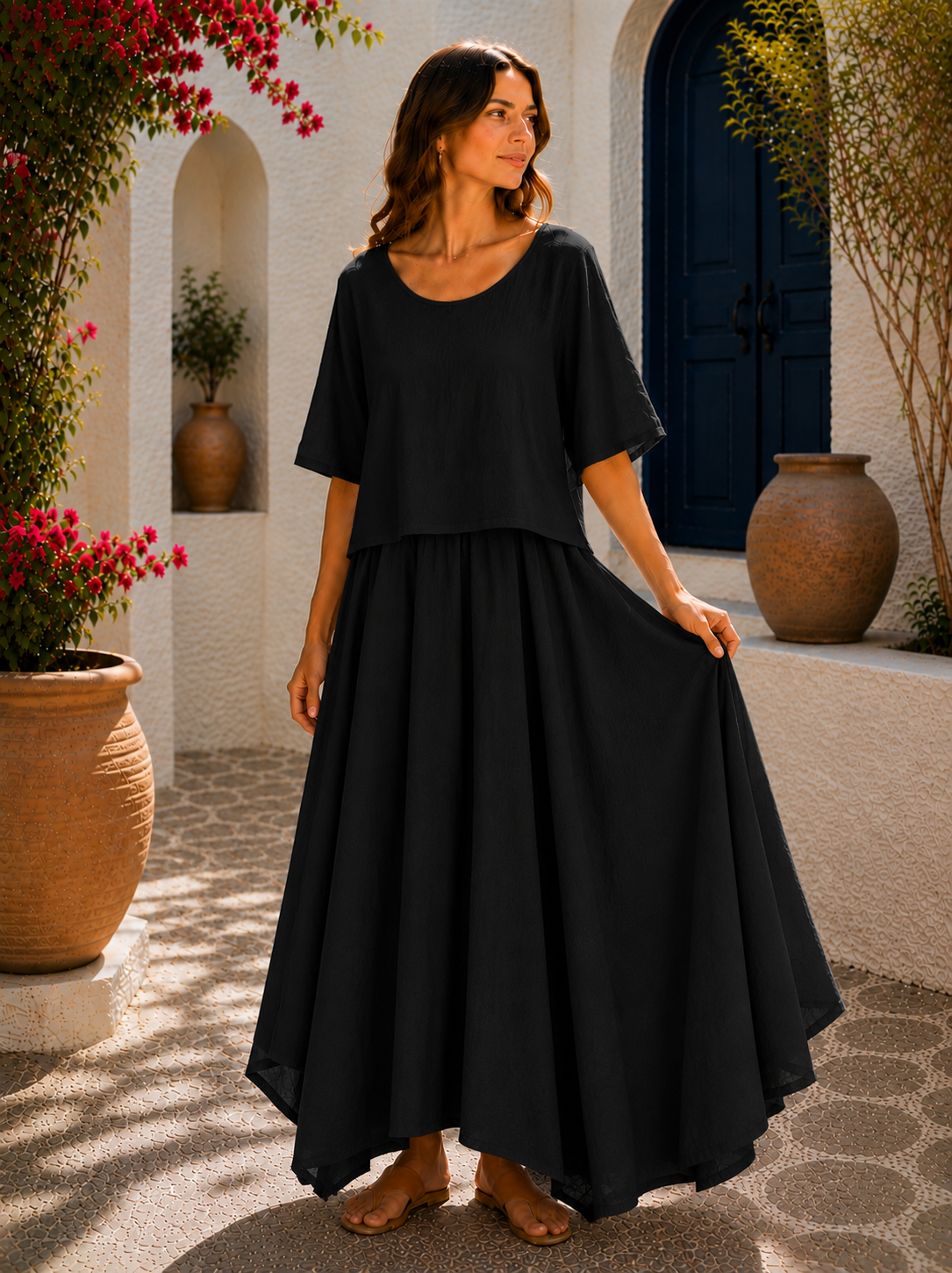 Brand New Womens 2 Piece Lightweight Long Maxi Dress with Over Crop Top