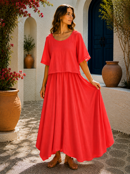 Brand New Womens 2 Piece Lightweight Long Maxi Dress with Over Crop Top