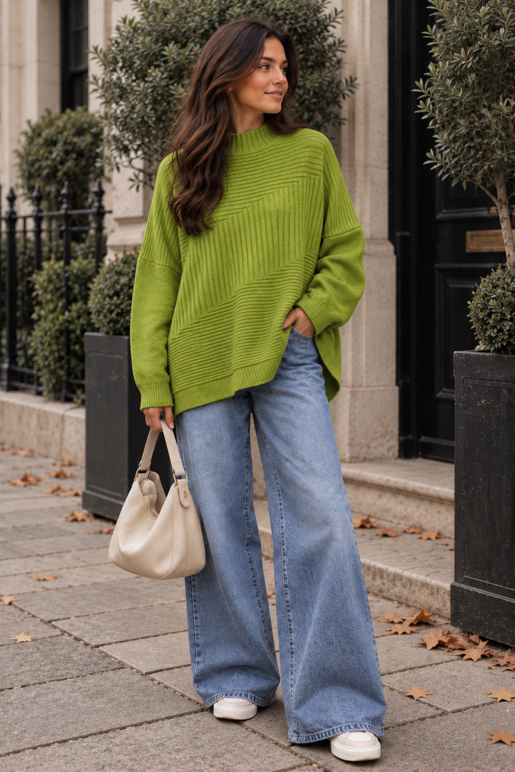New Womens Soft Knitted Boxy High Neck Jumper with Ribbed Block design