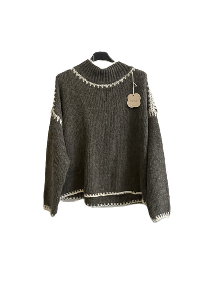 Soft Knitted Italian High Neck Jumper with Blanket Stitch Edging