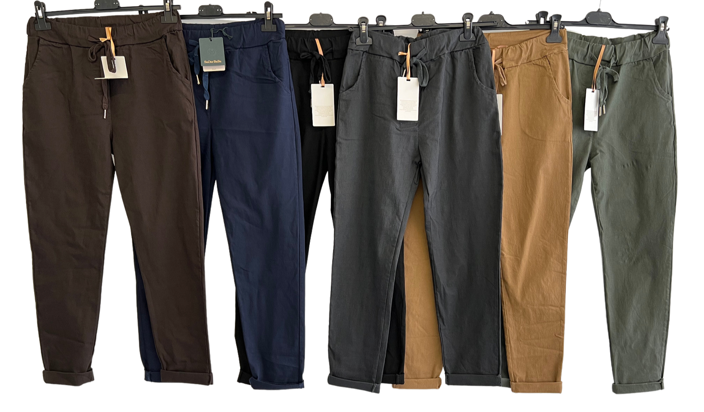Ladies Italian Lagenlook Regular Smooth Magic Pants Casual Comfy Trousers