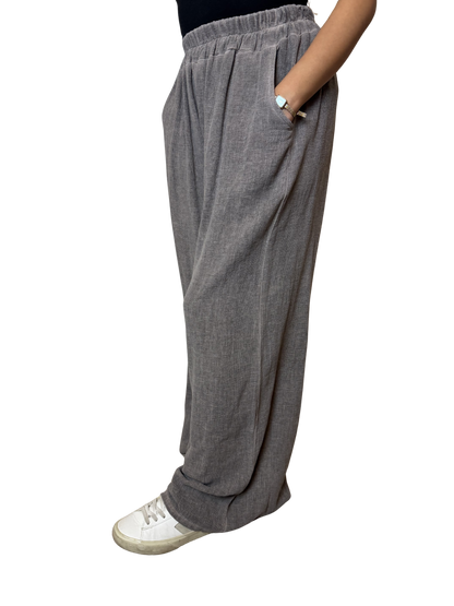 2 Pocket Wide Leg Linen Blend Trousers