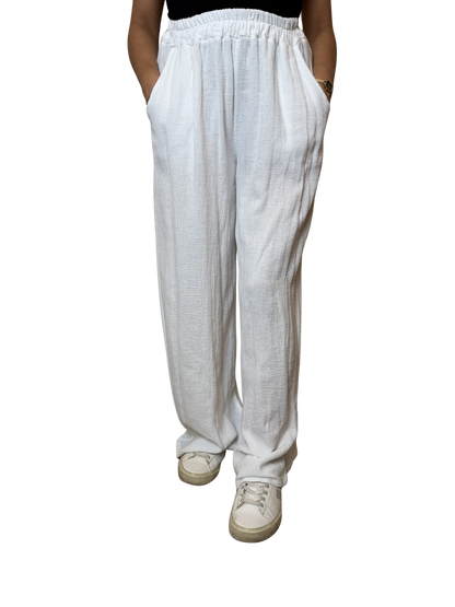 2 Pocket Wide Leg Linen Blend Trousers