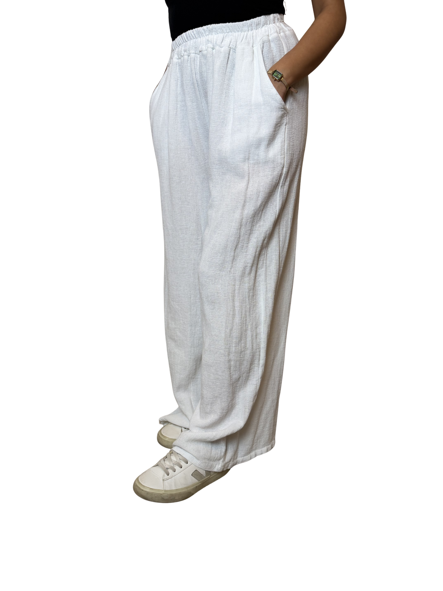 2 Pocket Wide Leg Linen Blend Trousers