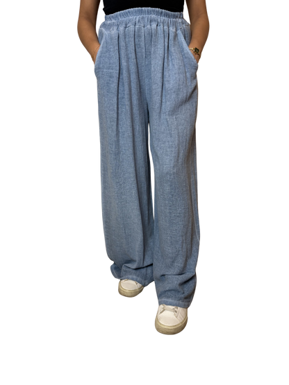 2 Pocket Wide Leg Linen Blend Trousers