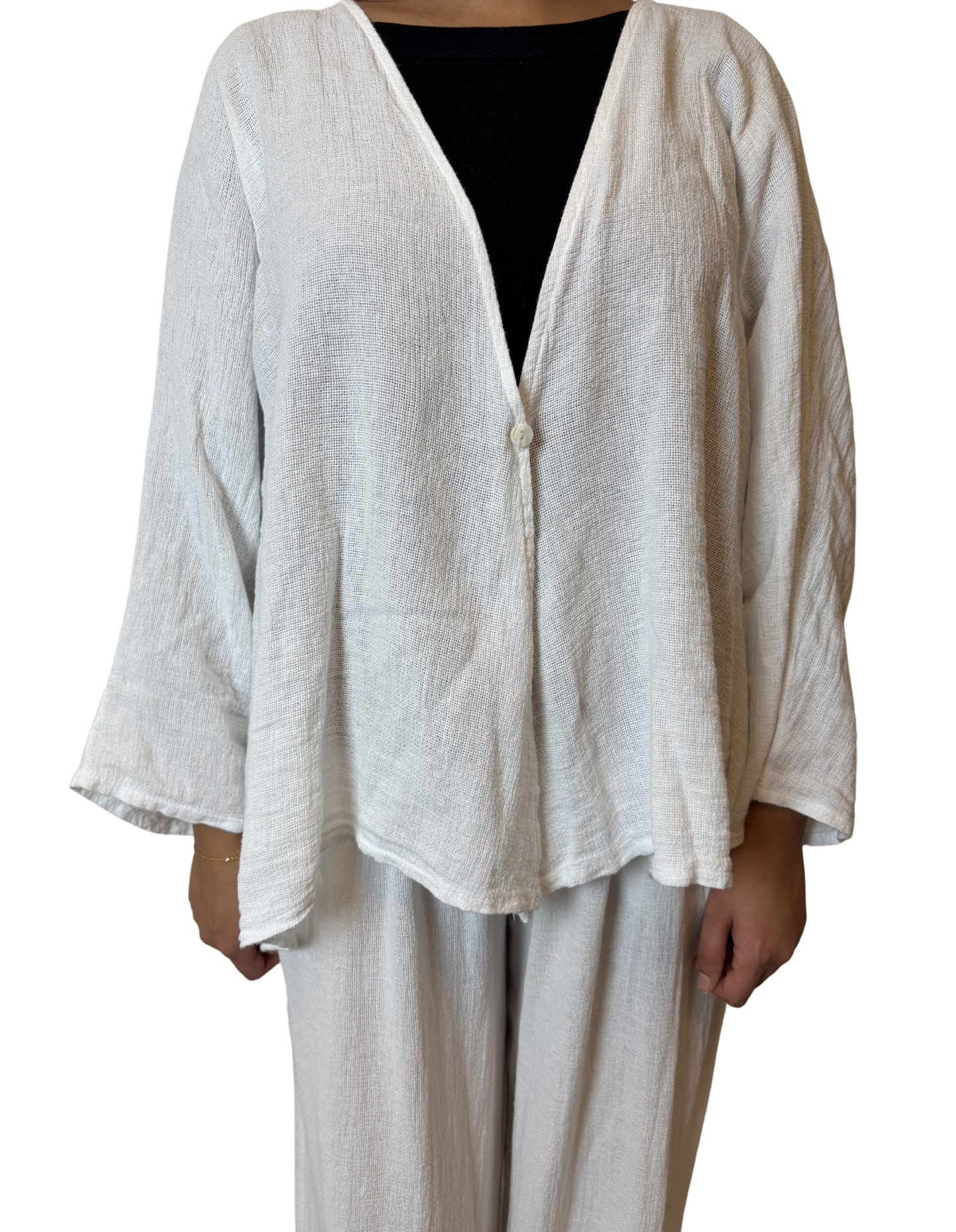 Linen One Button Cardigan Overtop