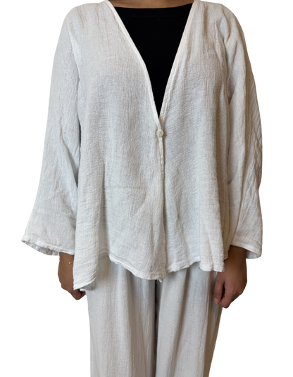 Linen One Button Cardigan Overtop