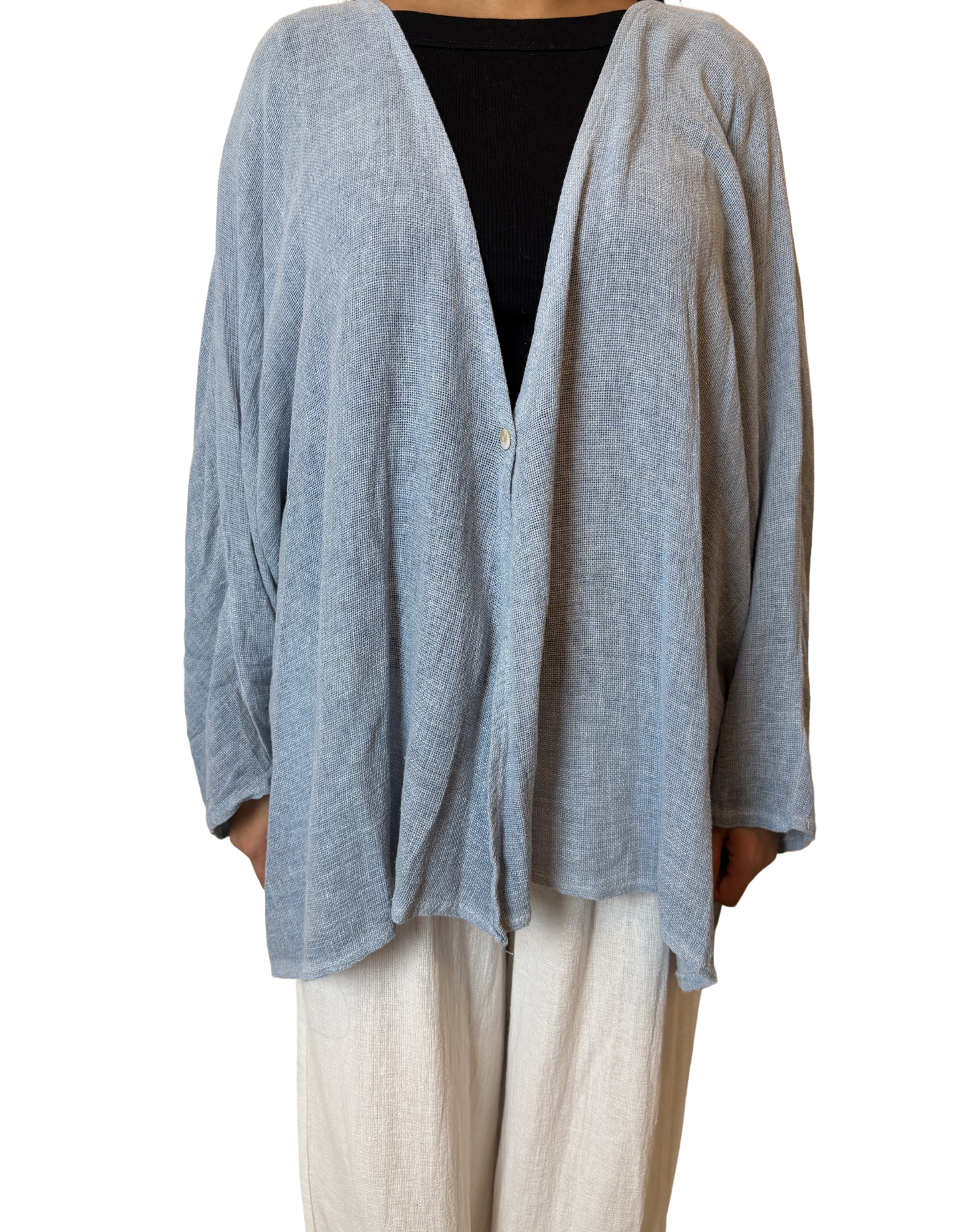 Linen One Button Cardigan Overtop