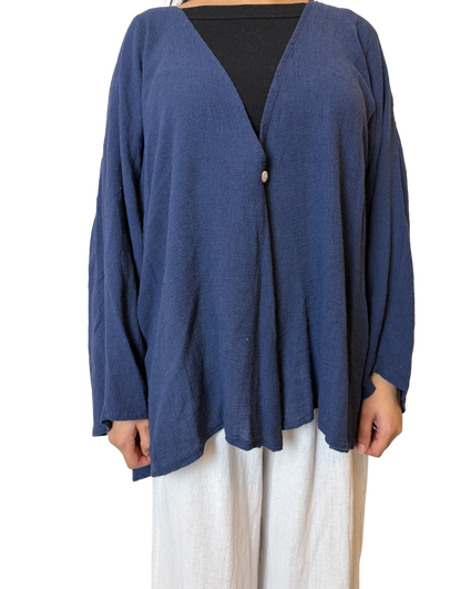 Linen One Button Cardigan Overtop