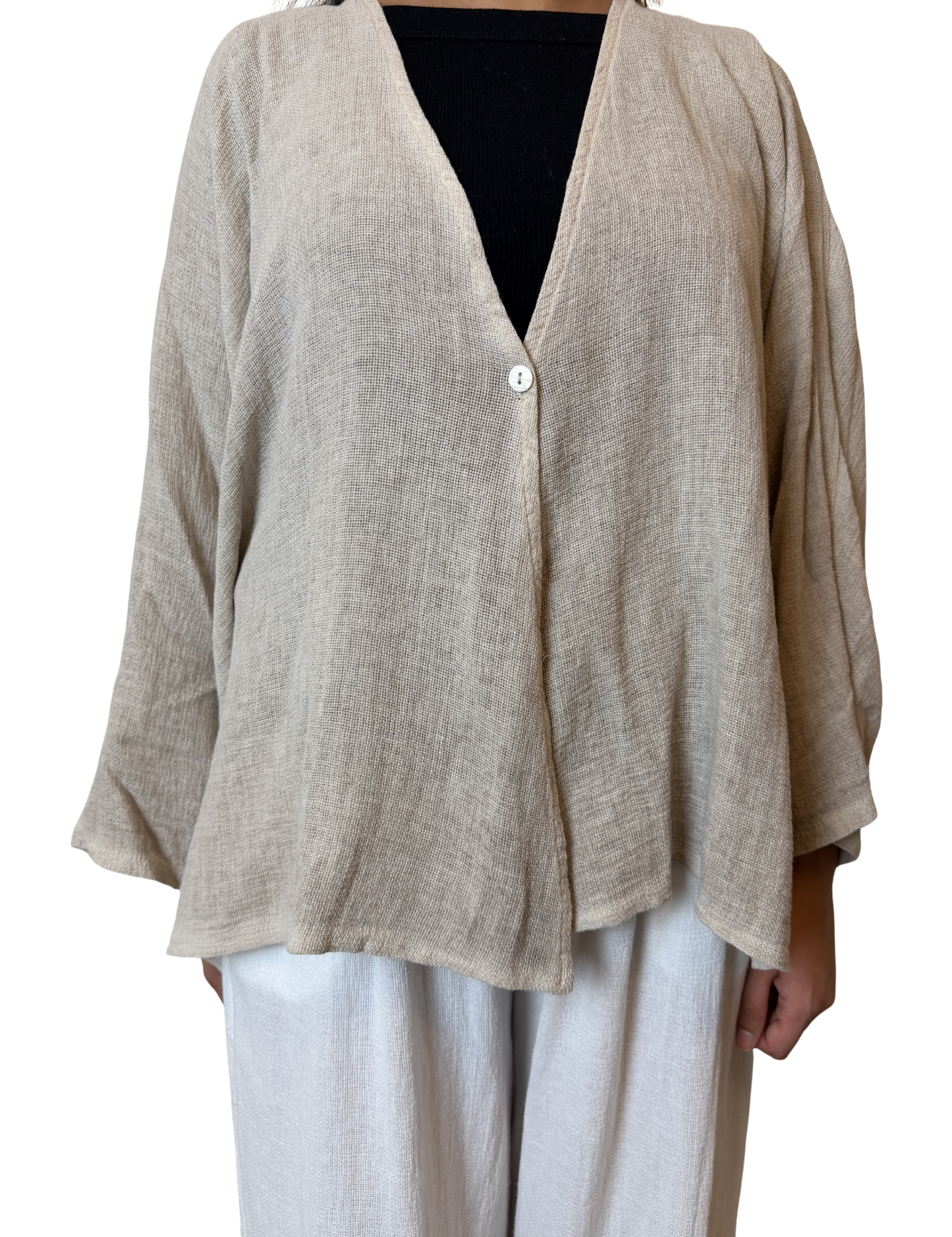 Linen One Button Cardigan Overtop