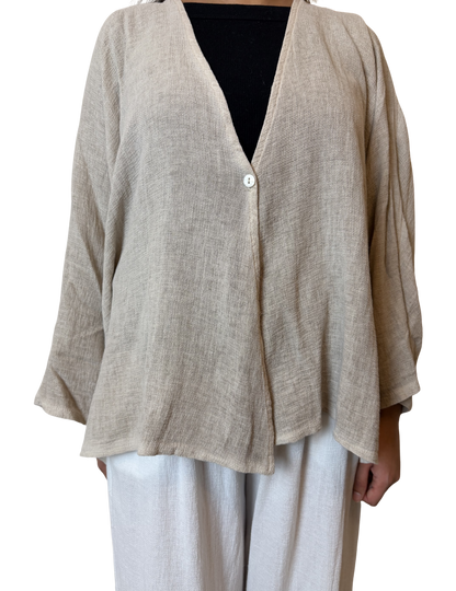 Linen One Button Cardigan Overtop
