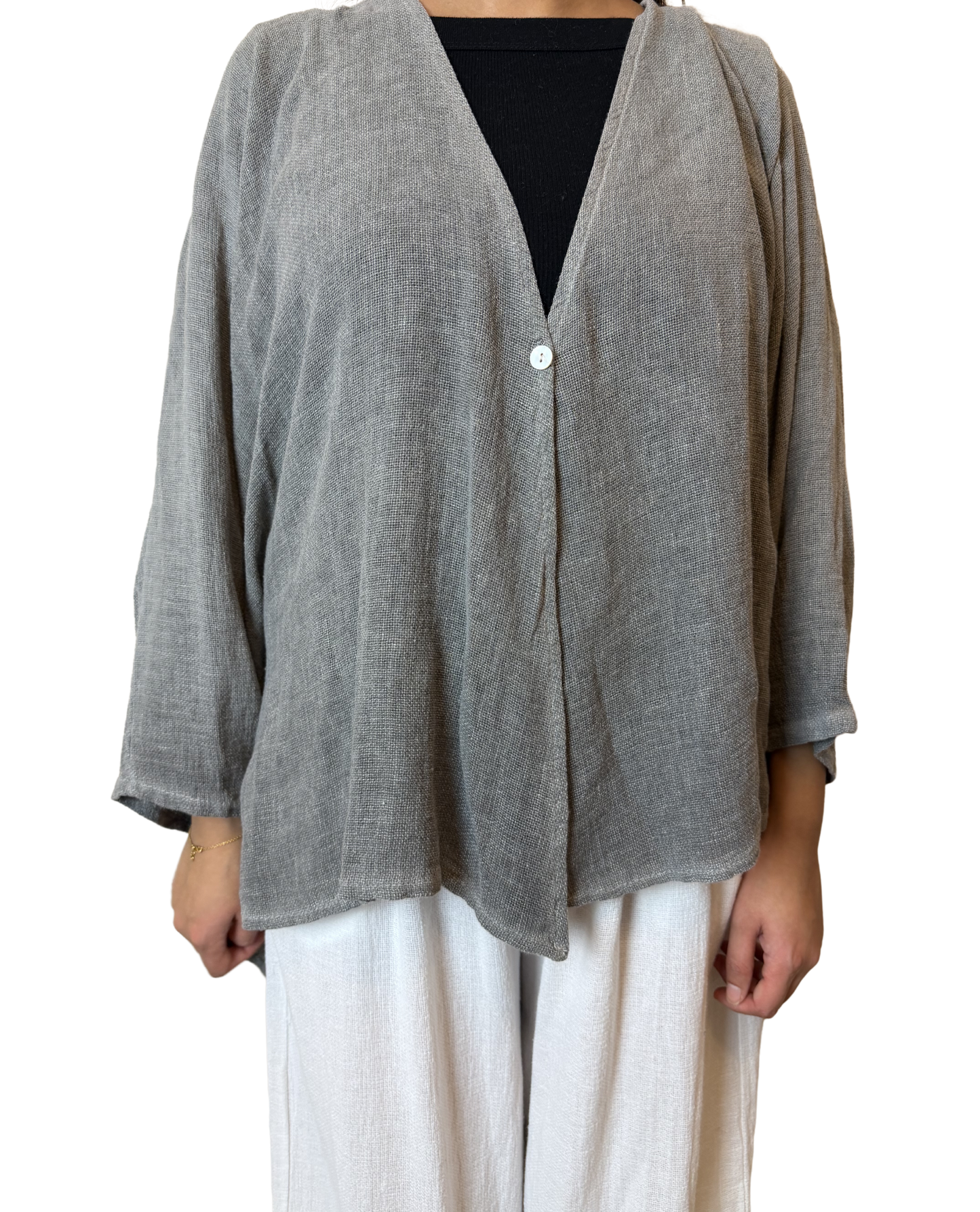 Linen One Button Cardigan Overtop