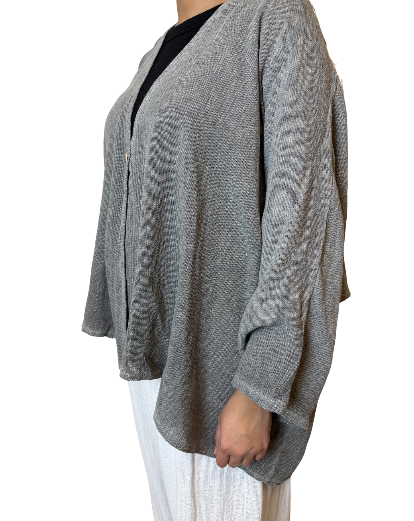 Linen One Button Cardigan Overtop