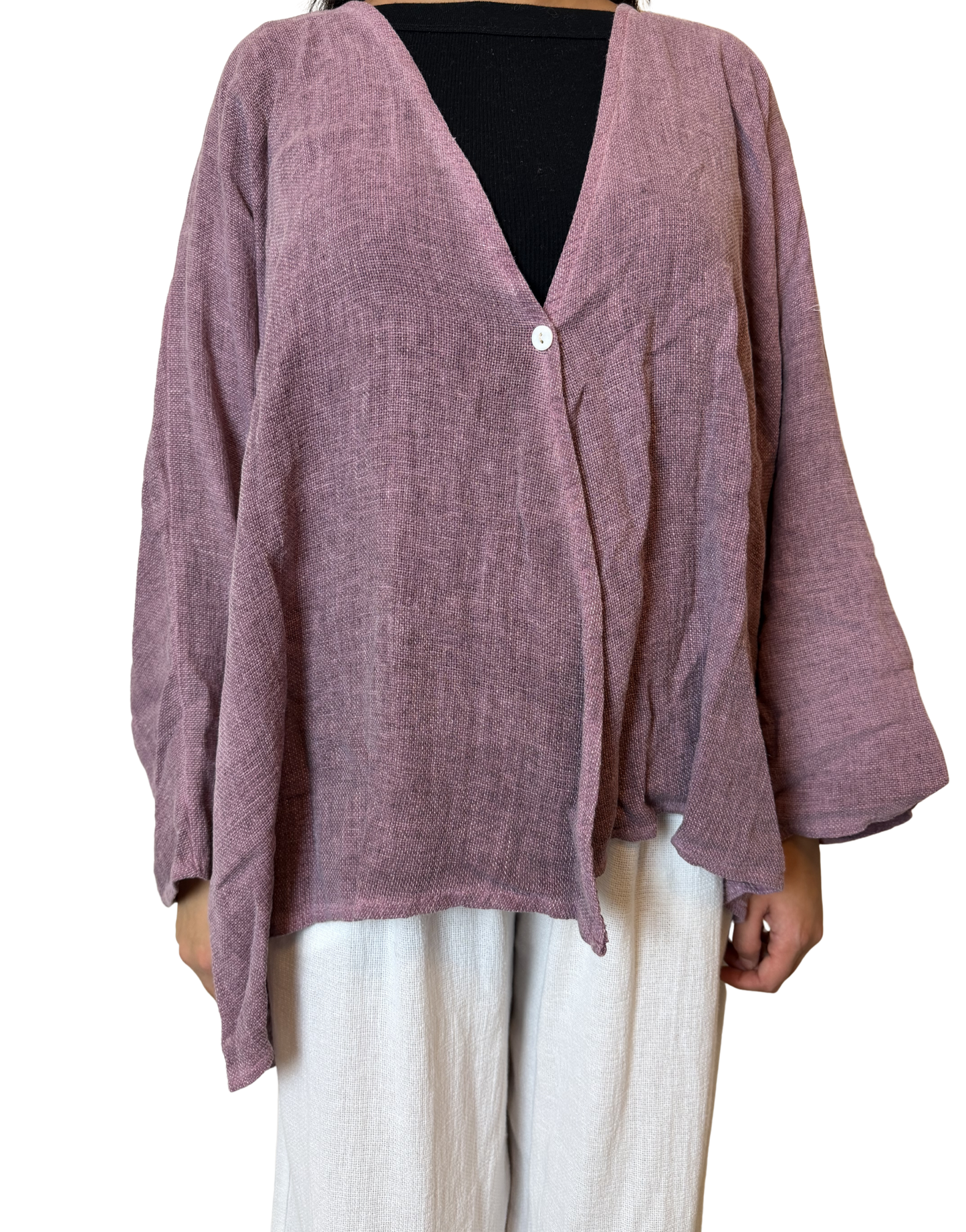 Linen One Button Cardigan Overtop