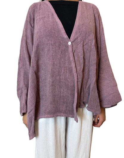 Linen One Button Cardigan Overtop