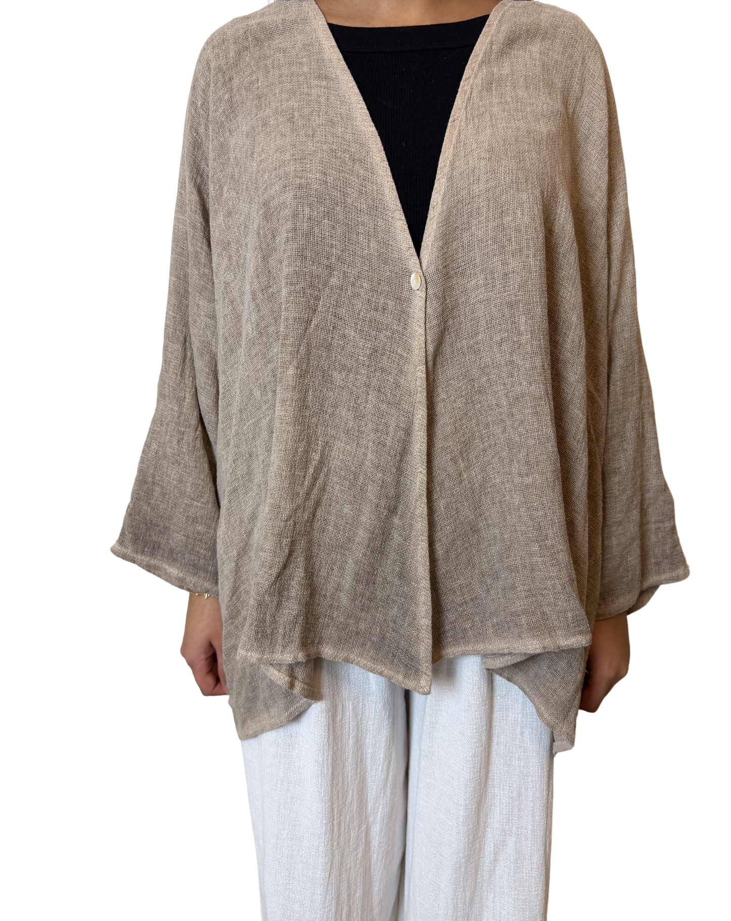 Linen One Button Cardigan Overtop