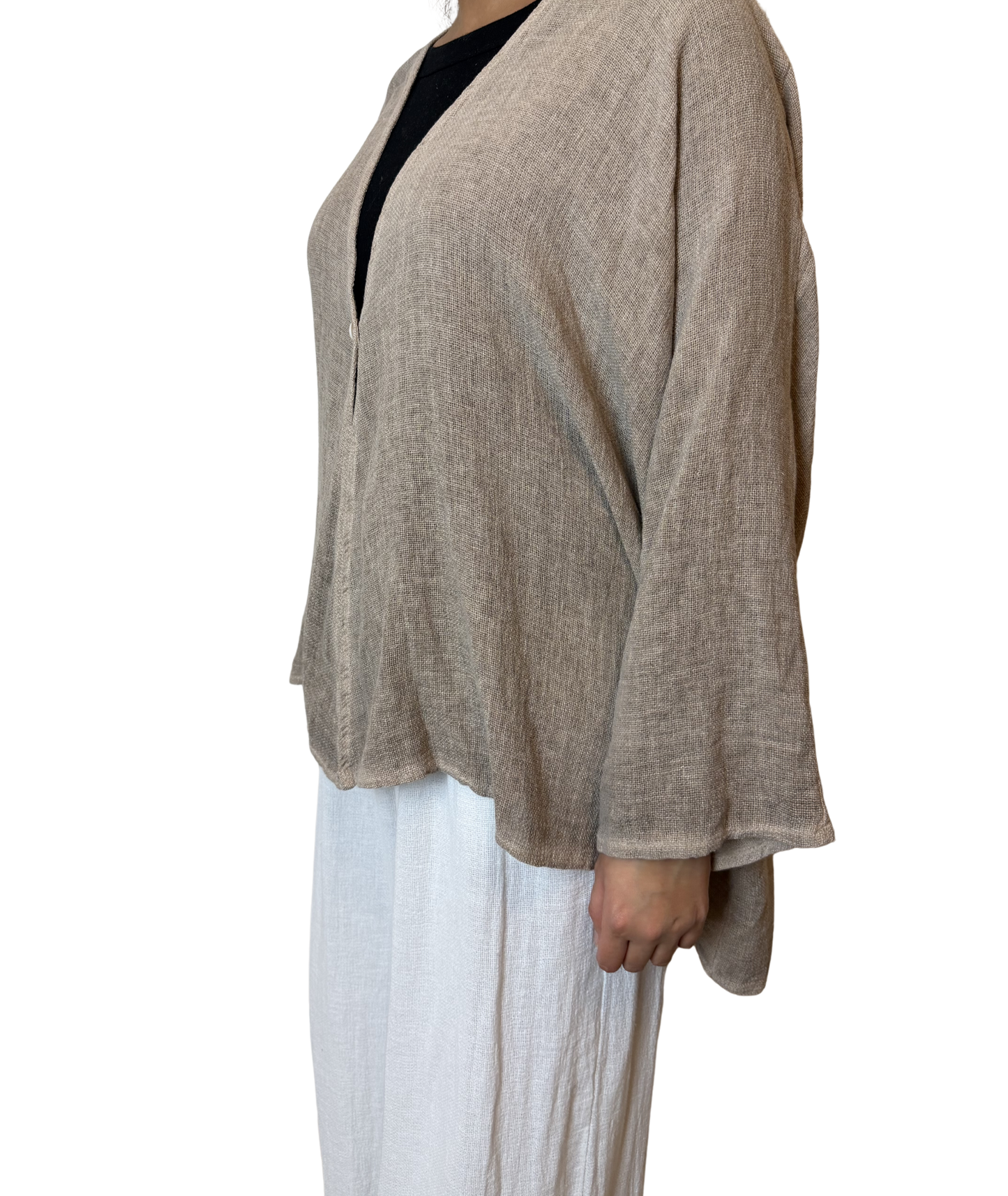 Linen One Button Cardigan Overtop