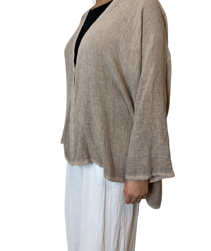 Linen One Button Cardigan Overtop