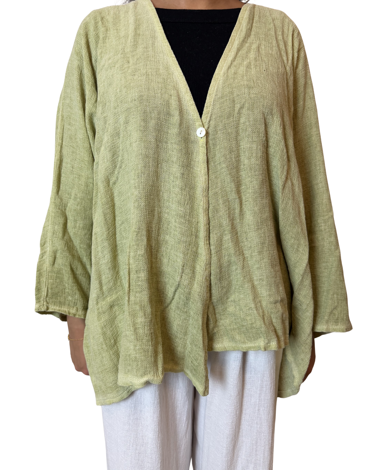 Linen One Button Cardigan Overtop