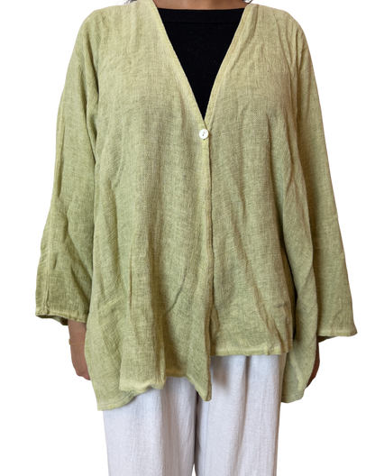 Linen One Button Cardigan Overtop