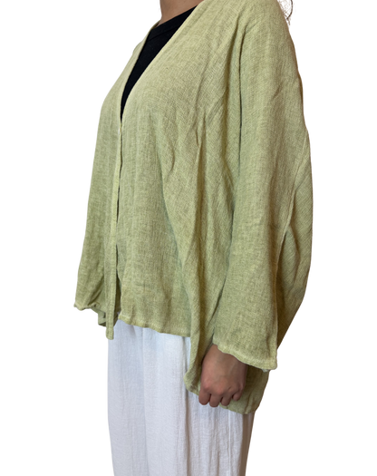 Linen One Button Cardigan Overtop