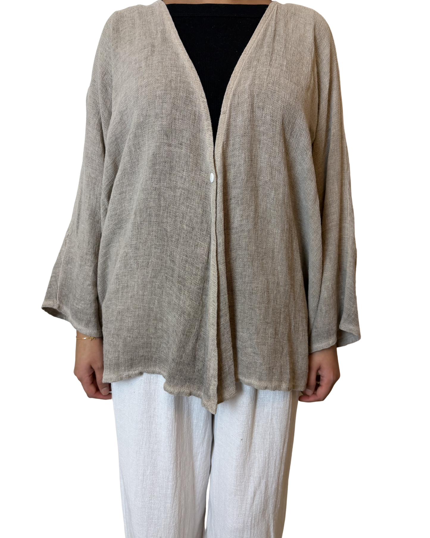 Linen One Button Cardigan Overtop