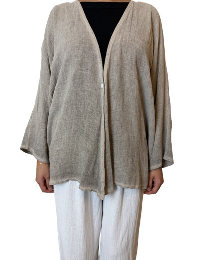 Linen One Button Cardigan Overtop