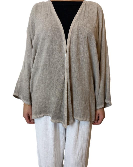 Linen One Button Cardigan Overtop