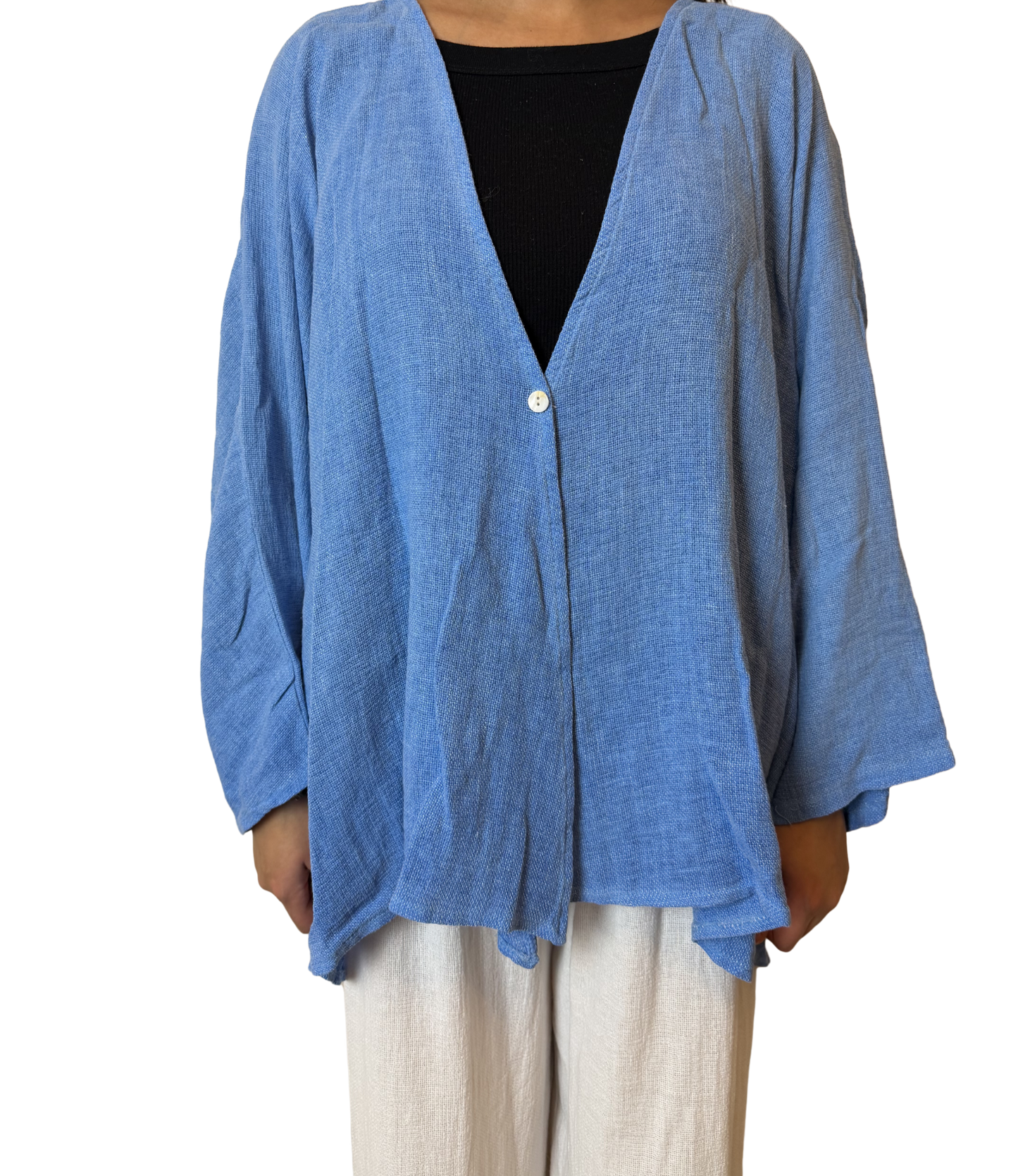 Linen One Button Cardigan Overtop
