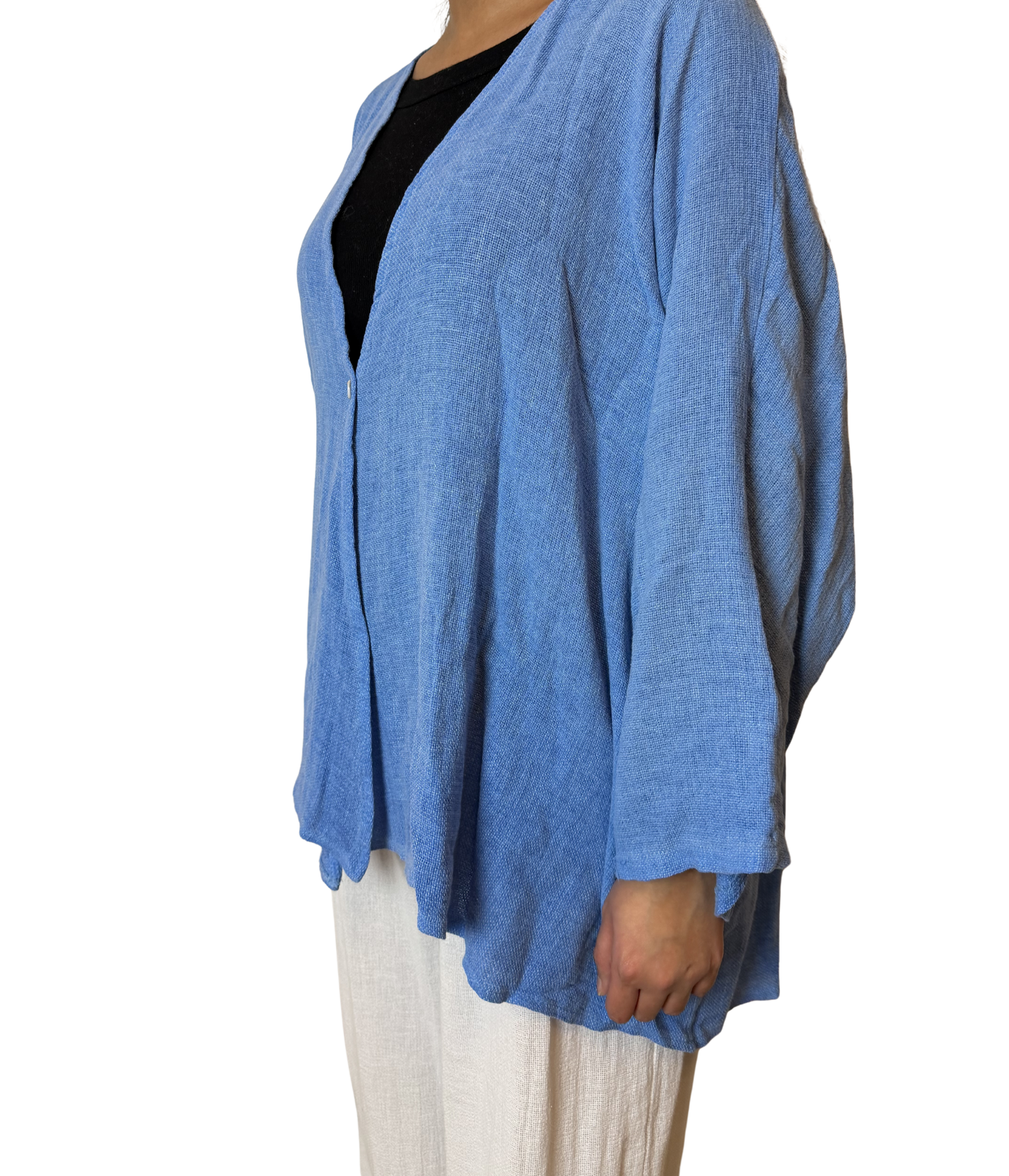 Linen One Button Cardigan Overtop