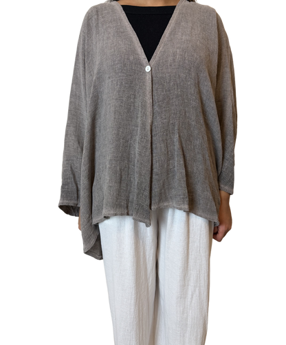 Linen One Button Cardigan Overtop