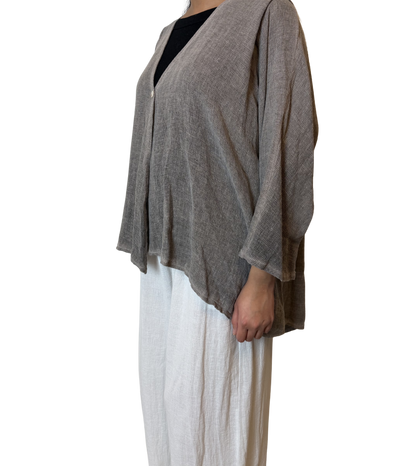Linen One Button Cardigan Overtop