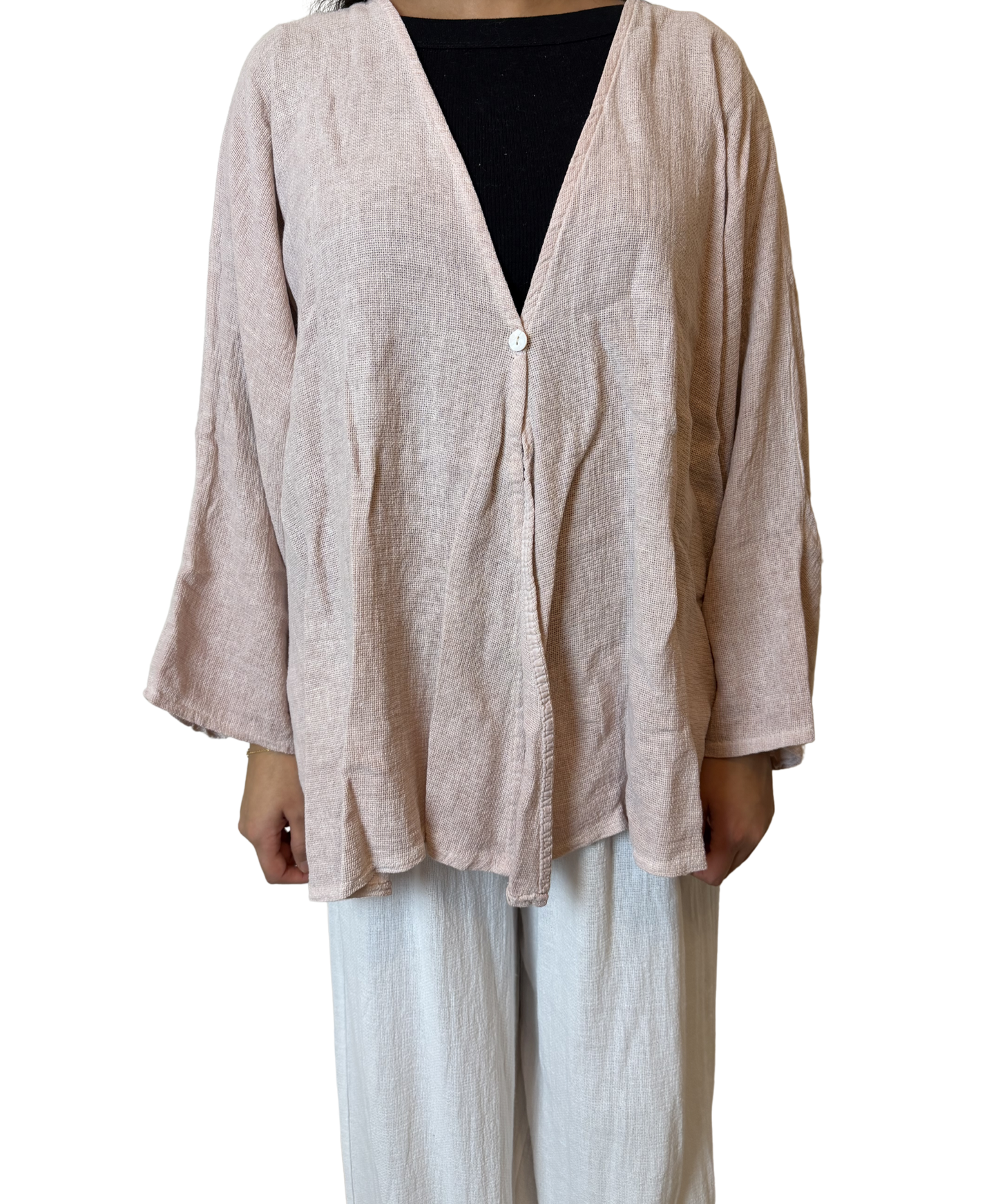 Linen One Button Cardigan Overtop