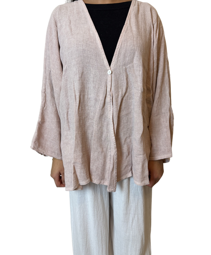 Linen One Button Cardigan Overtop