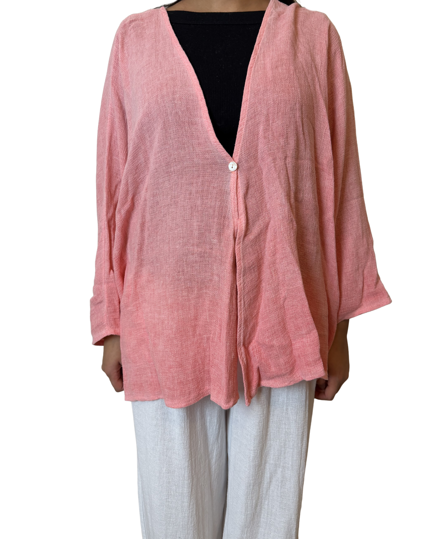 Linen One Button Cardigan Overtop