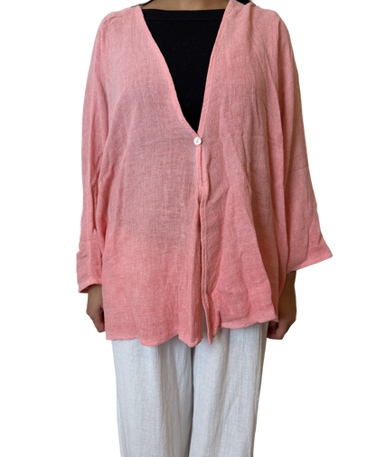 Linen One Button Cardigan Overtop