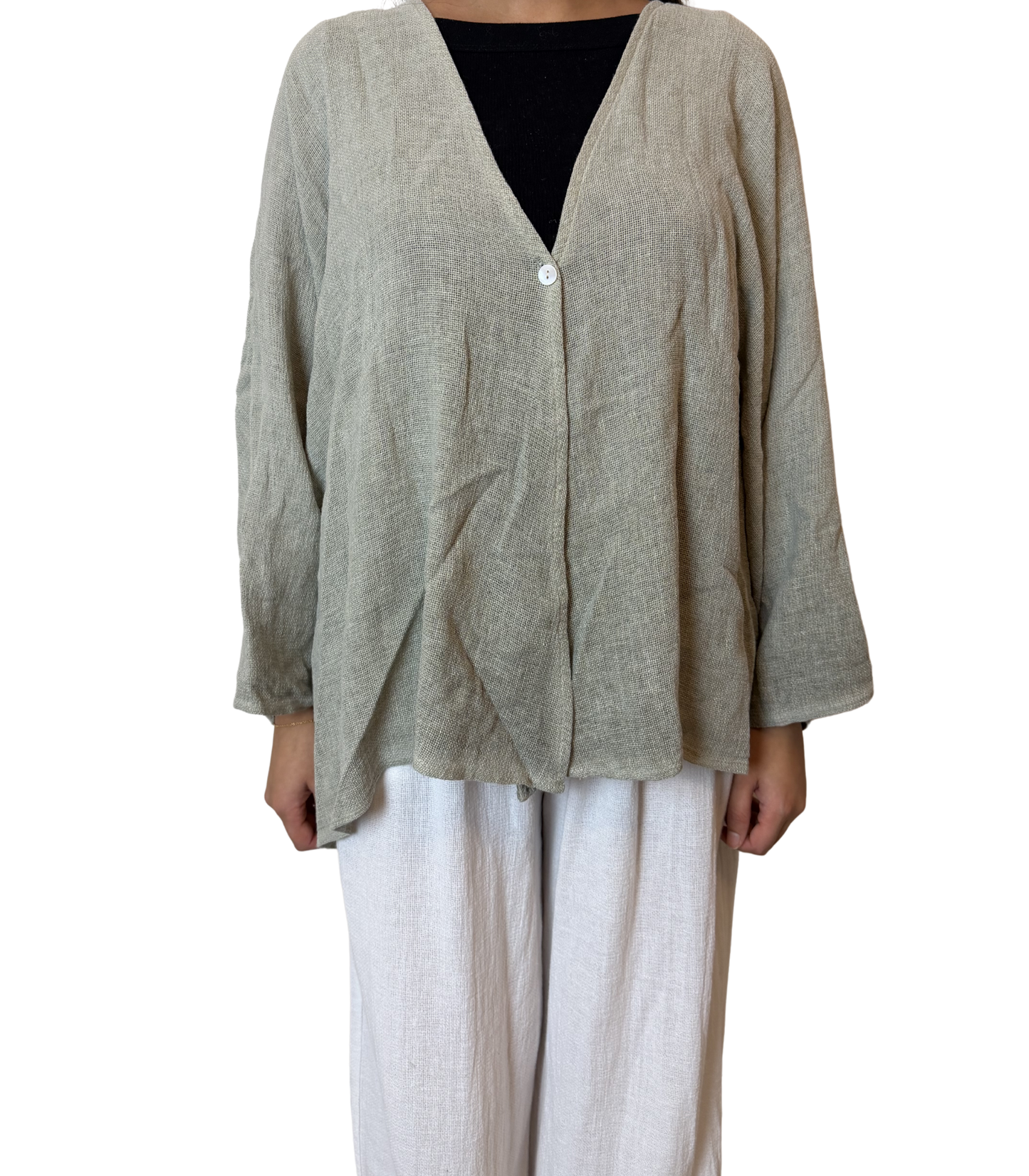 Linen One Button Cardigan Overtop
