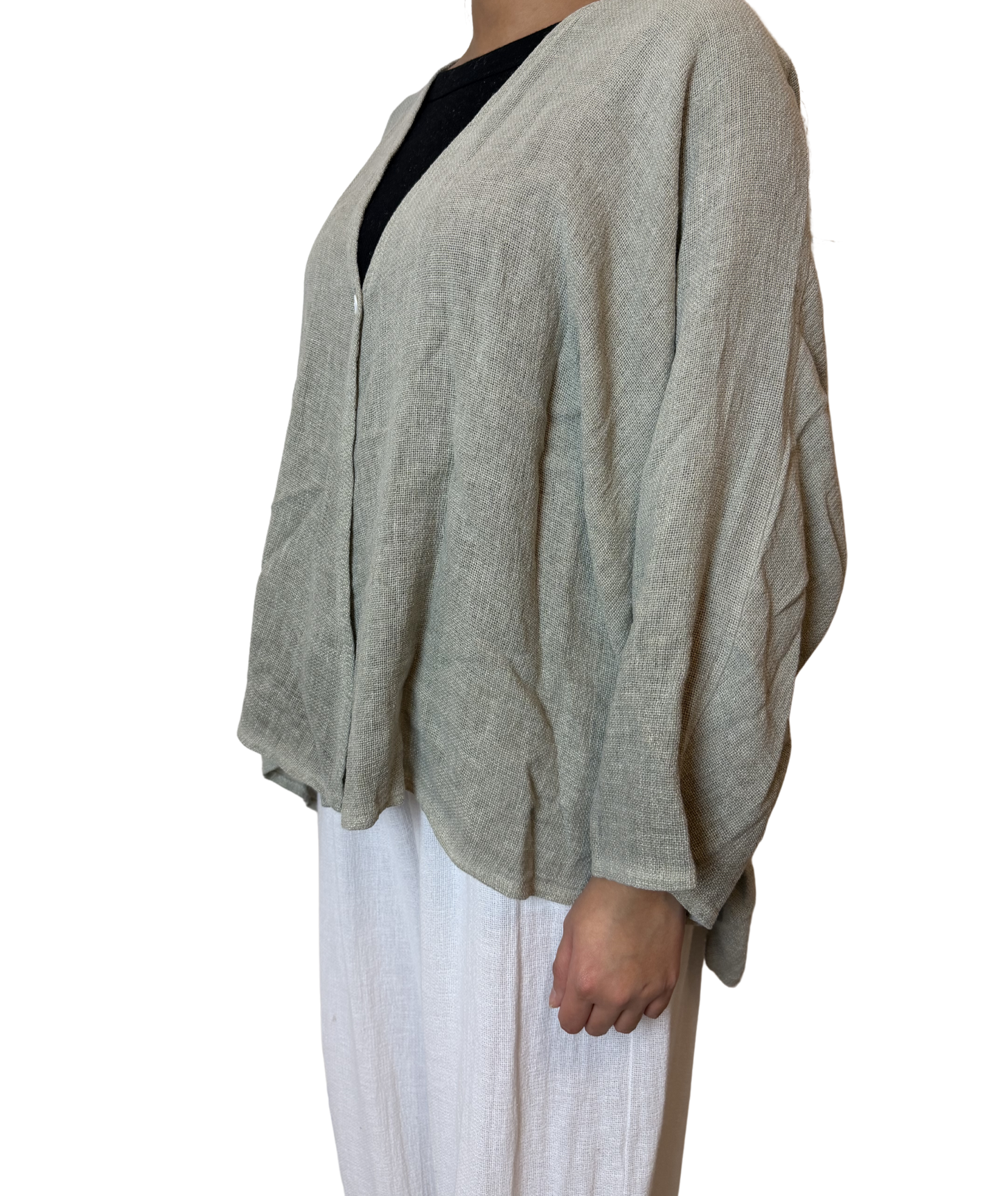 Linen One Button Cardigan Overtop