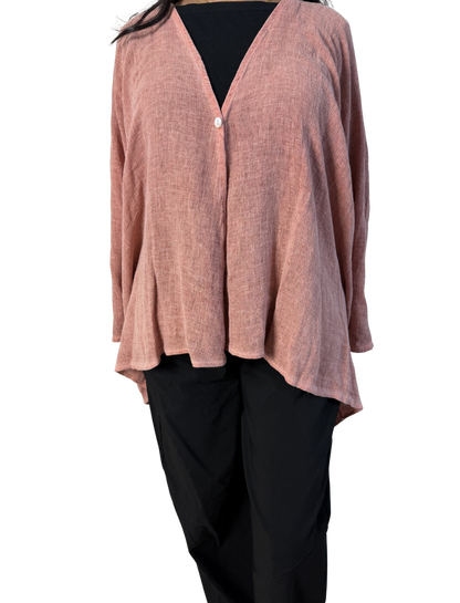 Linen One Button Cardigan Overtop