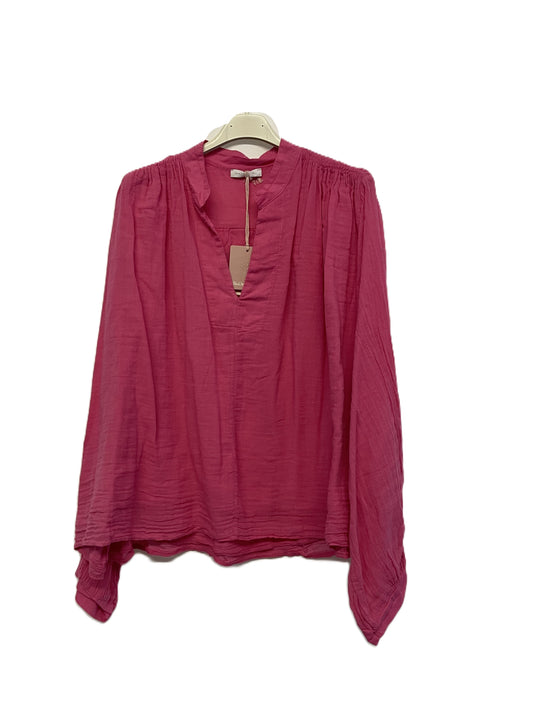 Brand New Ladies Lagenlook Scoop Neck Cotton Floaty Lightweight Top Tunic in Fuchsia