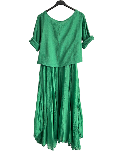 Brand New Womens 2 Piece Lightweight Long Maxi Dress with Over Crop Top