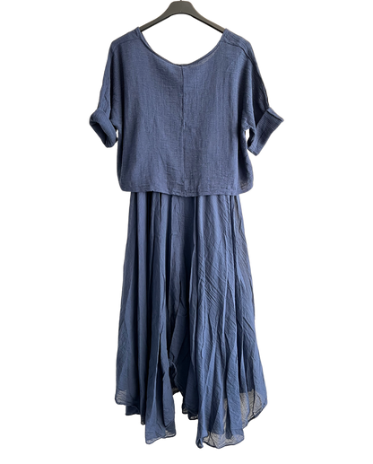 Brand New Womens 2 Piece Lightweight Long Maxi Dress with Over Crop Top